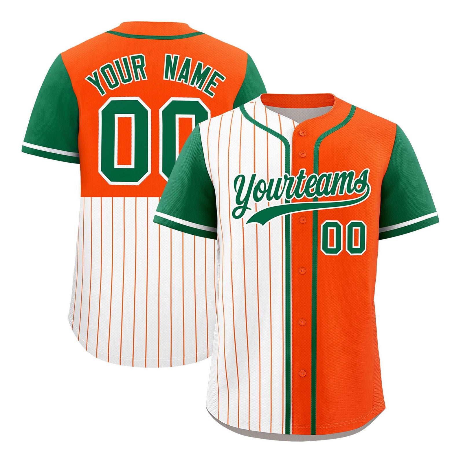 Custom White Orange and Kelly Green Pinstripe Personalized Raglan Sleeves Authentic Baseball Jersey