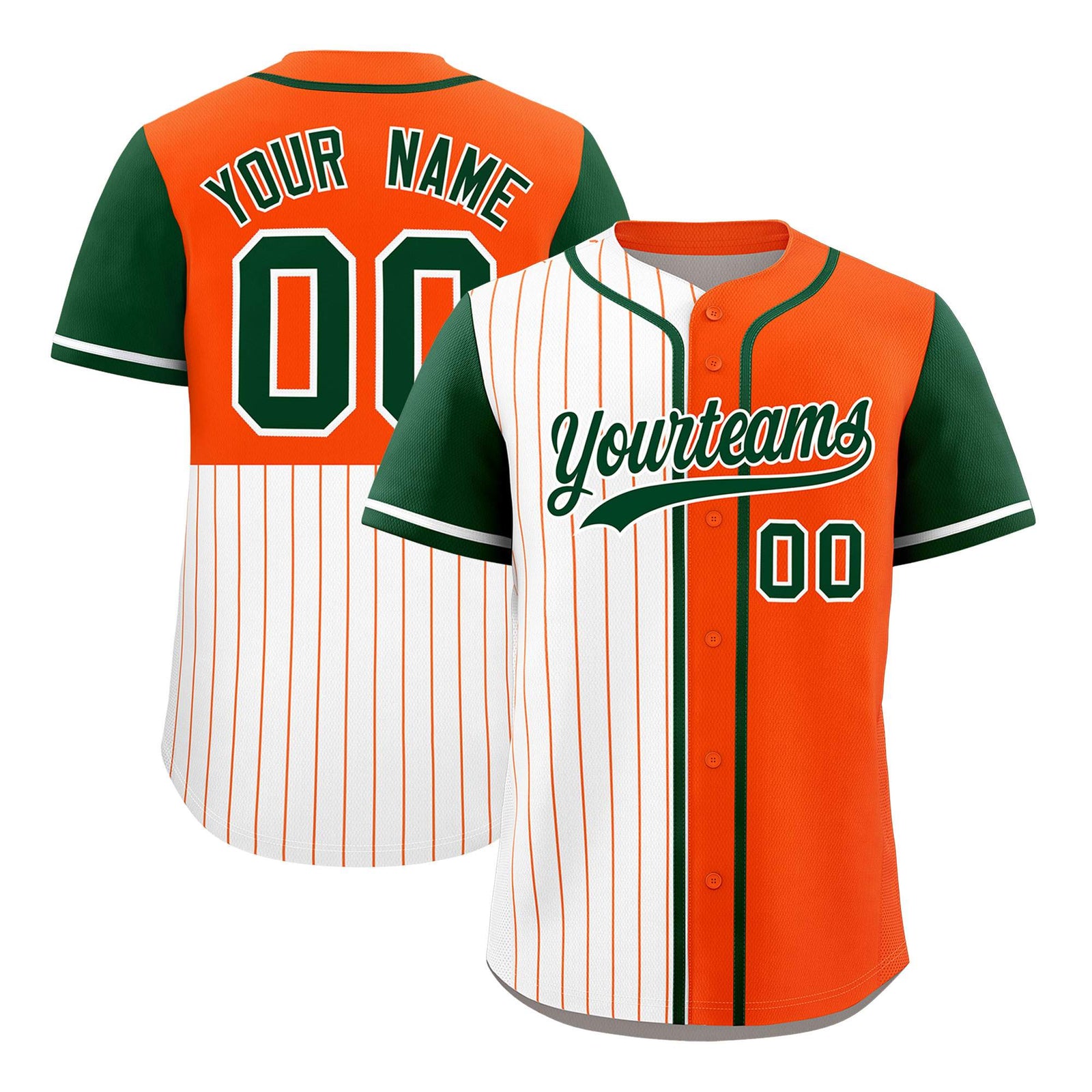 Custom White Orange and Green Pinstripe Personalized Raglan Sleeves Authentic Baseball Jersey