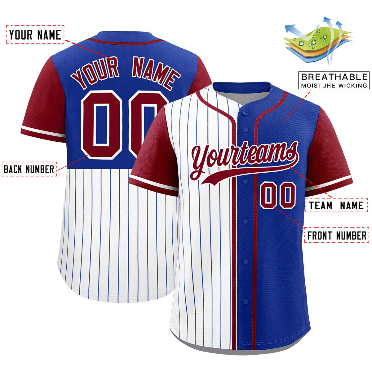 Custom White Royal and Crimson Pinstripe Personalized Raglan Sleeves Authentic Baseball Jersey