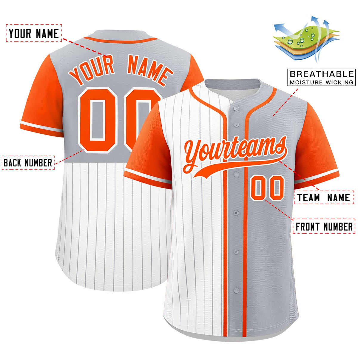 Custom White Gray and Orange Pinstripe Personalized Raglan Sleeves Authentic Baseball Jersey