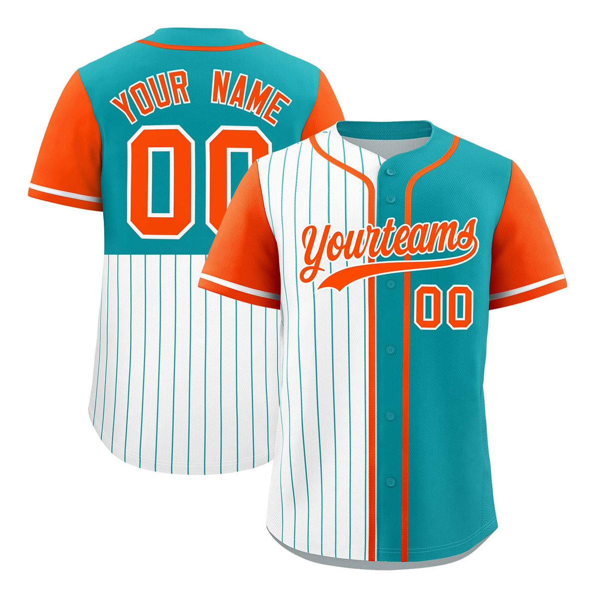 Custom White Aqua and Orange Pinstripe Personalized Raglan Sleeves Authentic Baseball Jersey