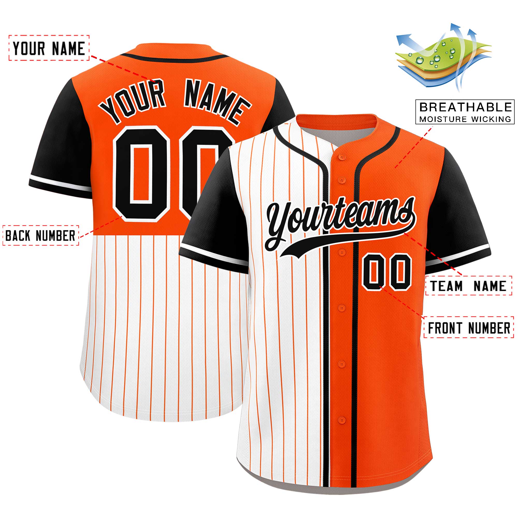 Custom White Orange and Black Pinstripe Personalized Raglan Sleeves Authentic Baseball Jersey
