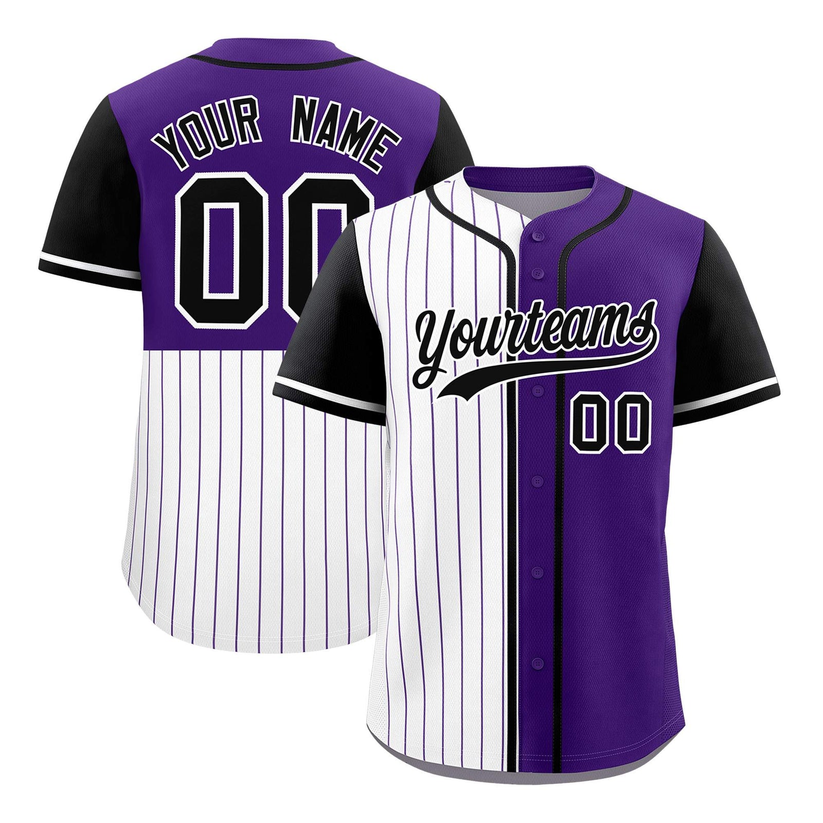 Custom White Purple and Black Pinstripe Personalized Raglan Sleeves Authentic Baseball Jersey