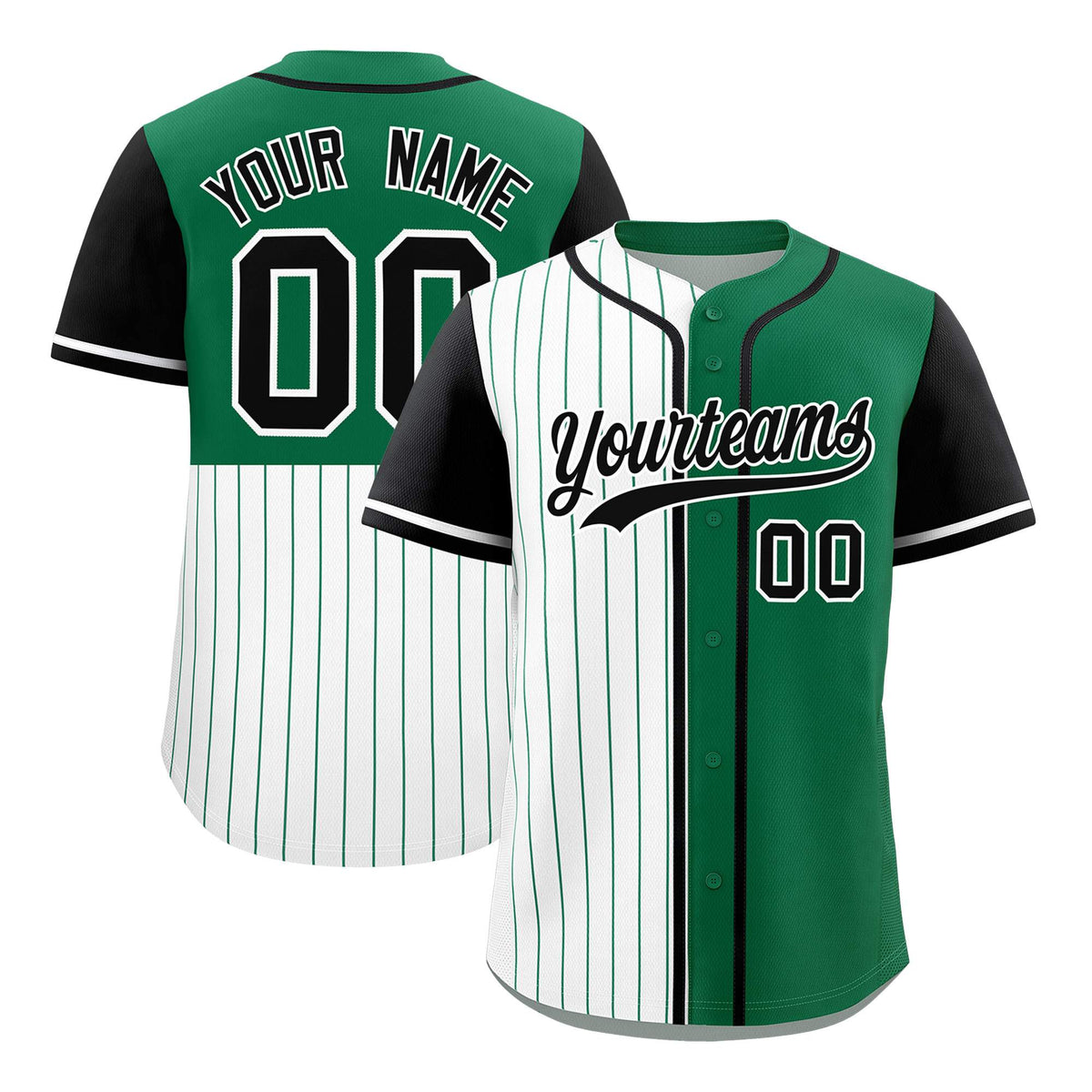 Custom White Kelly Green and Black Pinstripe Personalized Raglan Sleeves Authentic Baseball Jersey