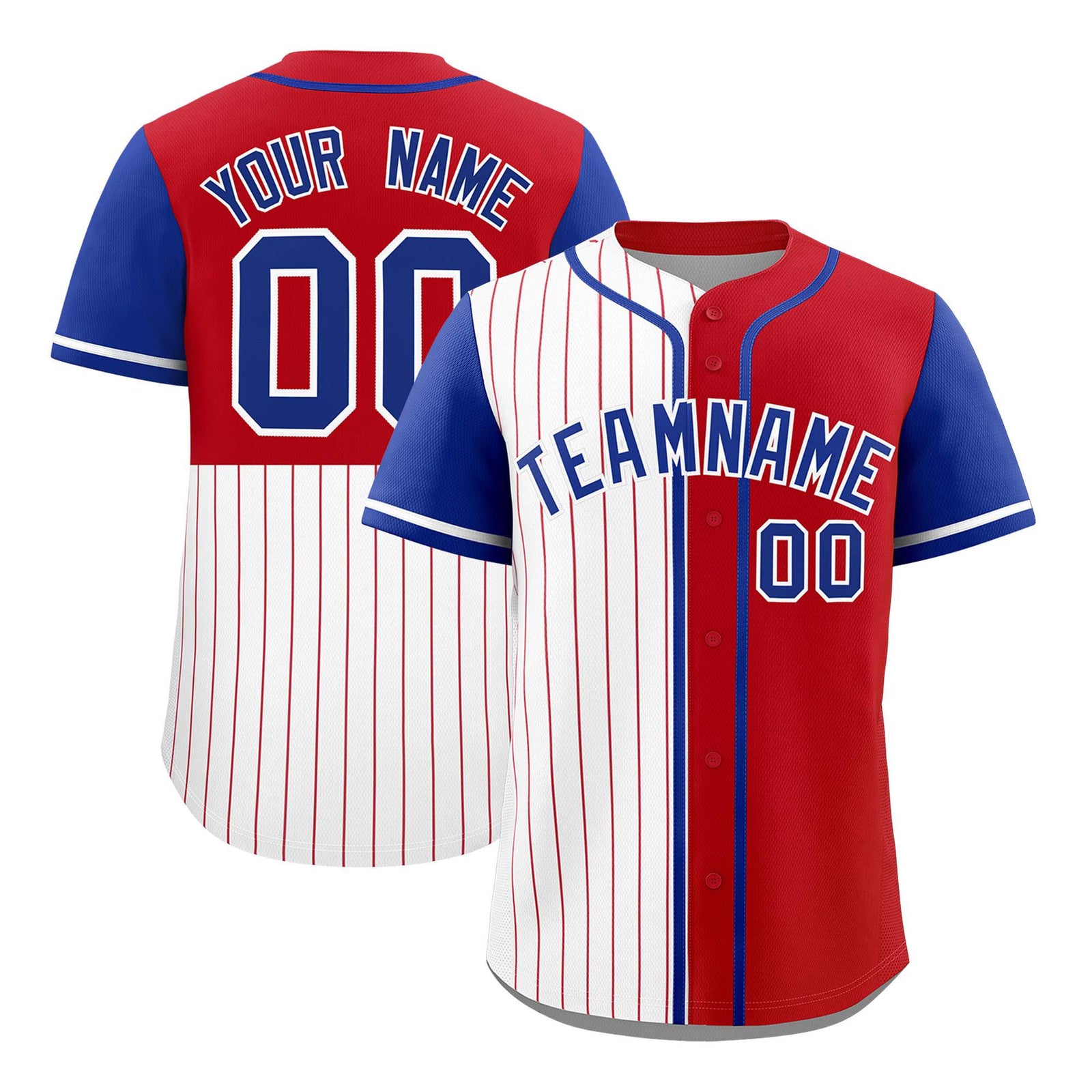 Custom White Red and Royal Pinstripe Personalized Raglan Sleeves Authentic Baseball Jersey