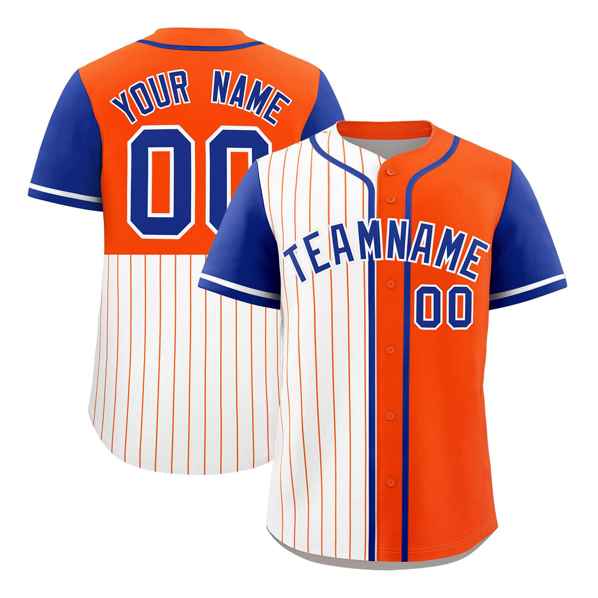Custom White Orange and Royal Pinstripe Personalized Raglan Sleeves Authentic Baseball Jersey