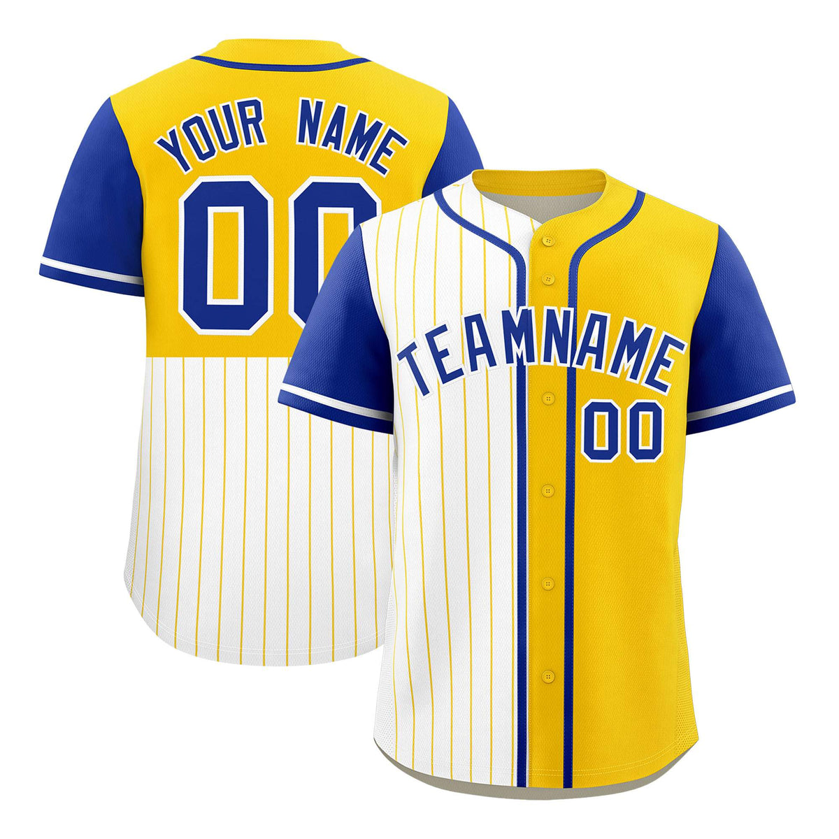 Custom White Gold and Royal Pinstripe Personalized Raglan Sleeves Authentic Baseball Jersey