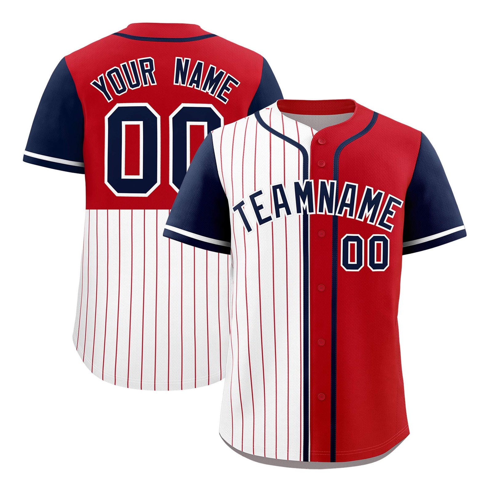 Custom White Red and Navy Pinstripe Personalized Raglan Sleeves Authentic Baseball Jersey