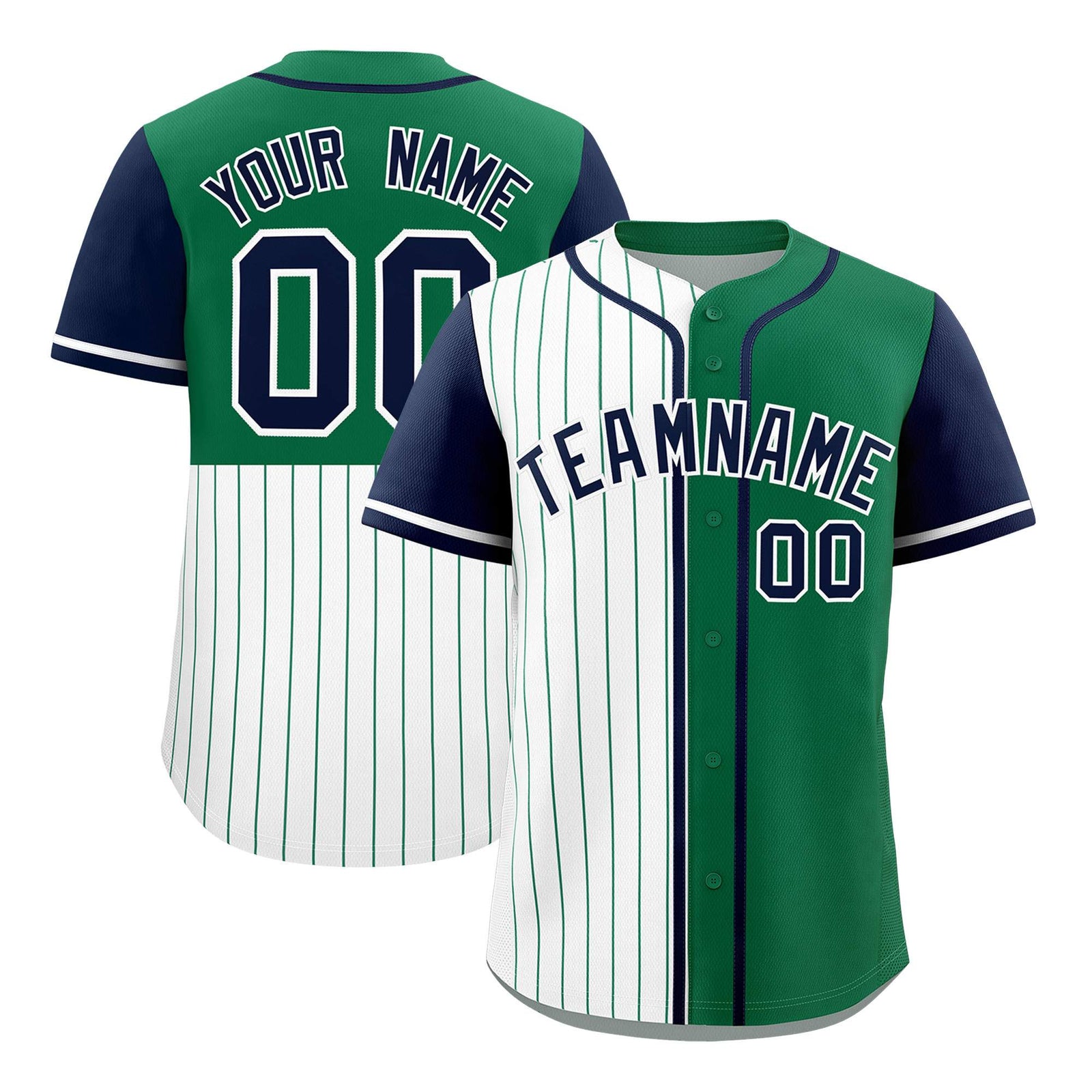 Custom White Kelly Green and Navy Pinstripe Personalized Raglan Sleeves Authentic Baseball Jersey