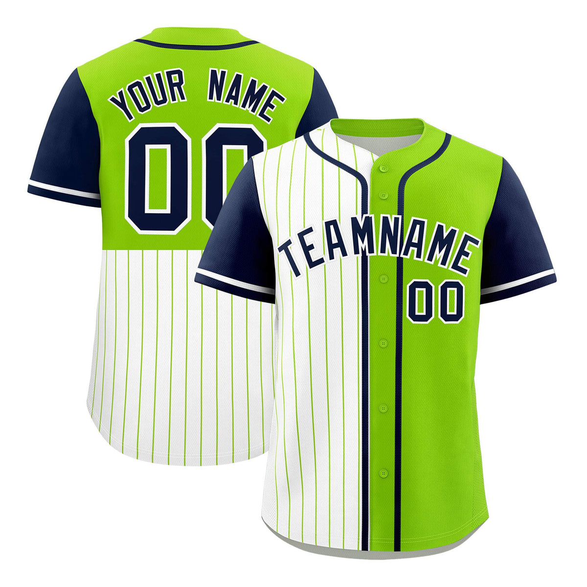 Custom White Neon Green and Navy Pinstripe Personalized Raglan Sleeves Authentic Baseball Jersey