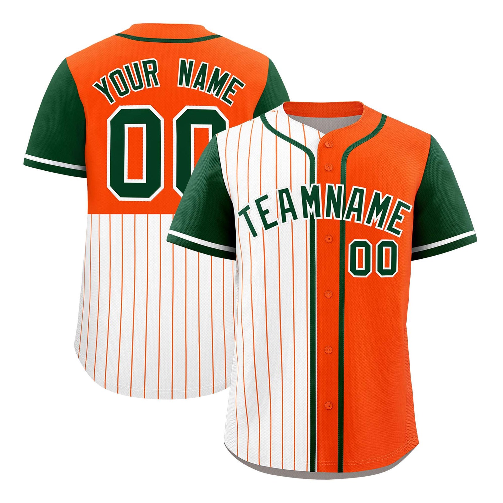 Custom White Orange and Green Pinstripe Personalized Raglan Sleeves Authentic Baseball Jersey