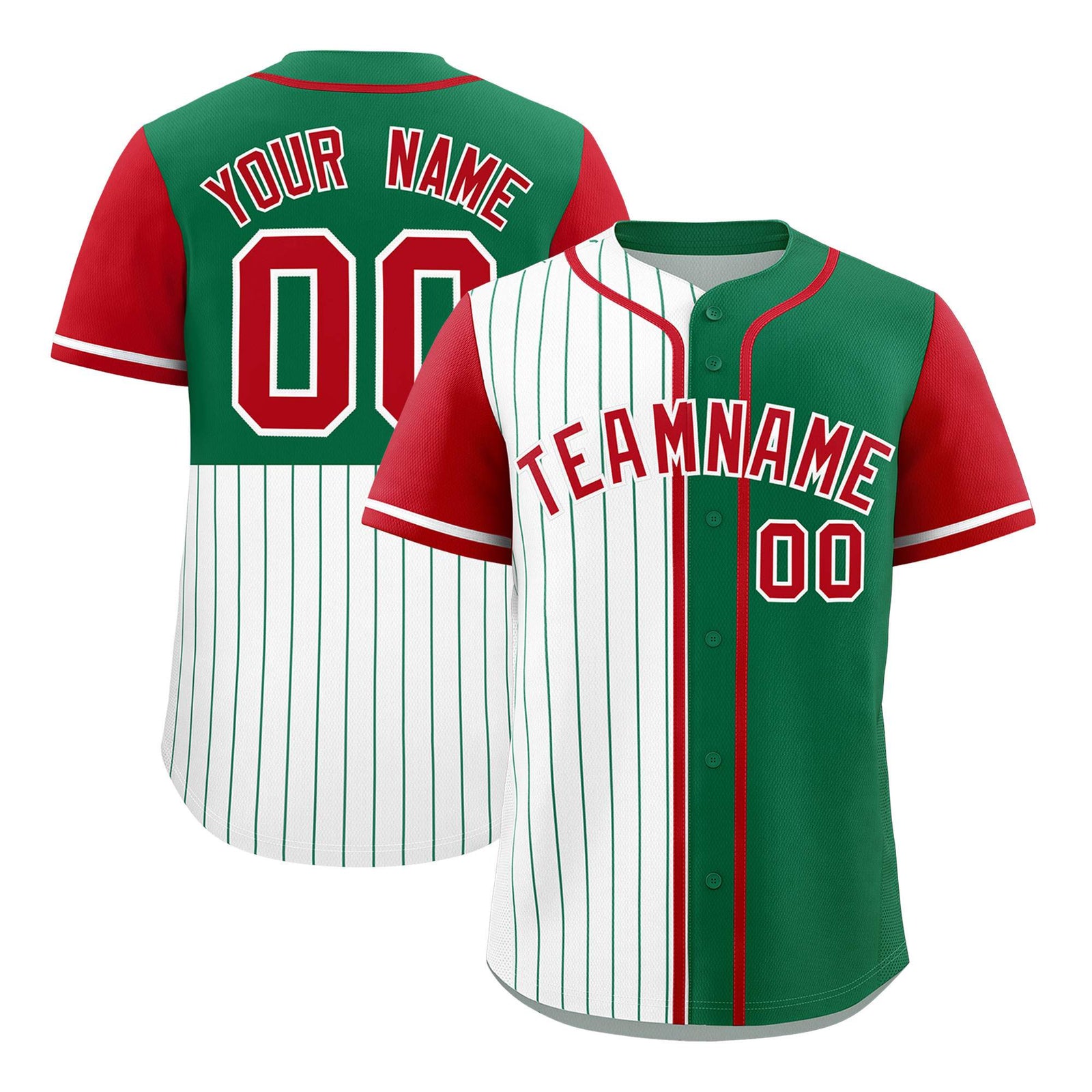 Custom White Kelly Green and Red Pinstripe Personalized Raglan Sleeves Authentic Baseball Jersey