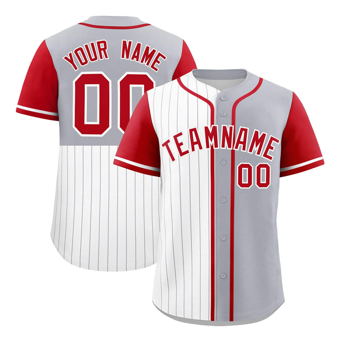 Custom White Gray and Red Pinstripe Personalized Raglan Sleeves Authentic Baseball Jersey