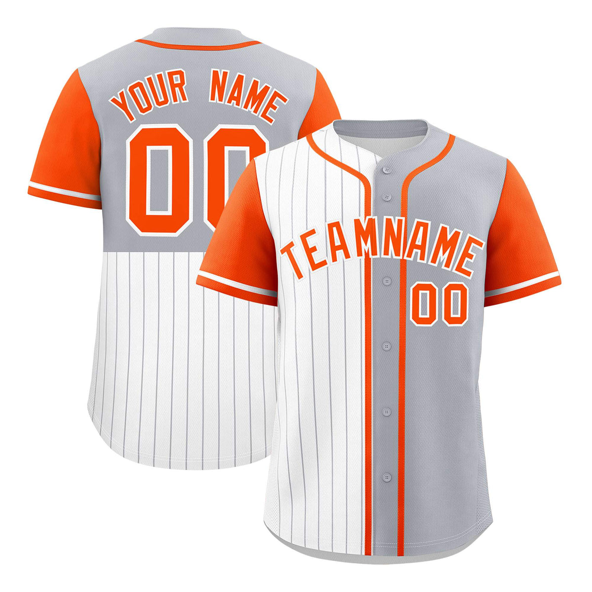 Custom White Gray and Orange Pinstripe Personalized Raglan Sleeves Authentic Baseball Jersey