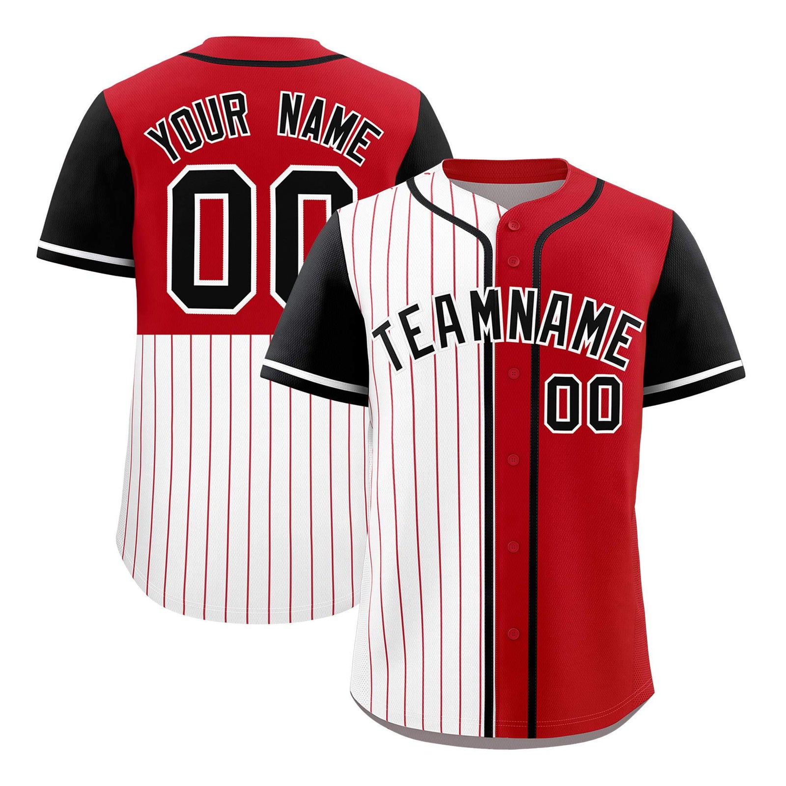 Custom White Red and Black Pinstripe Personalized Raglan Sleeves Authentic Baseball Jersey