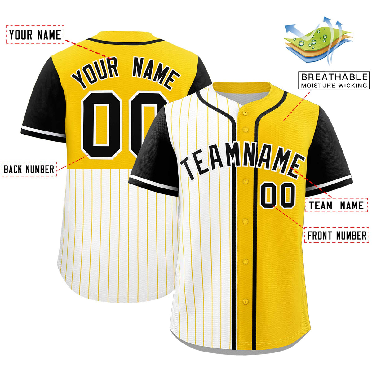 Custom White Gold and Black Pinstripe Personalized Raglan Sleeves Authentic Baseball Jersey