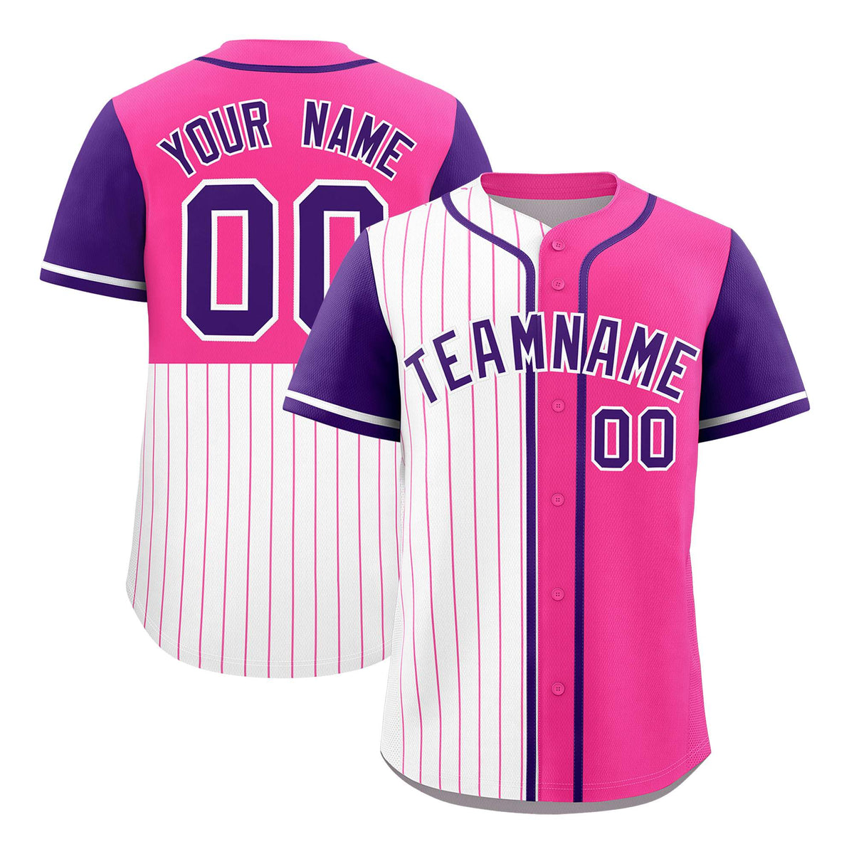 Custom White Pink and Purple Pinstripe Personalized Raglan Sleeves Authentic Baseball Jersey