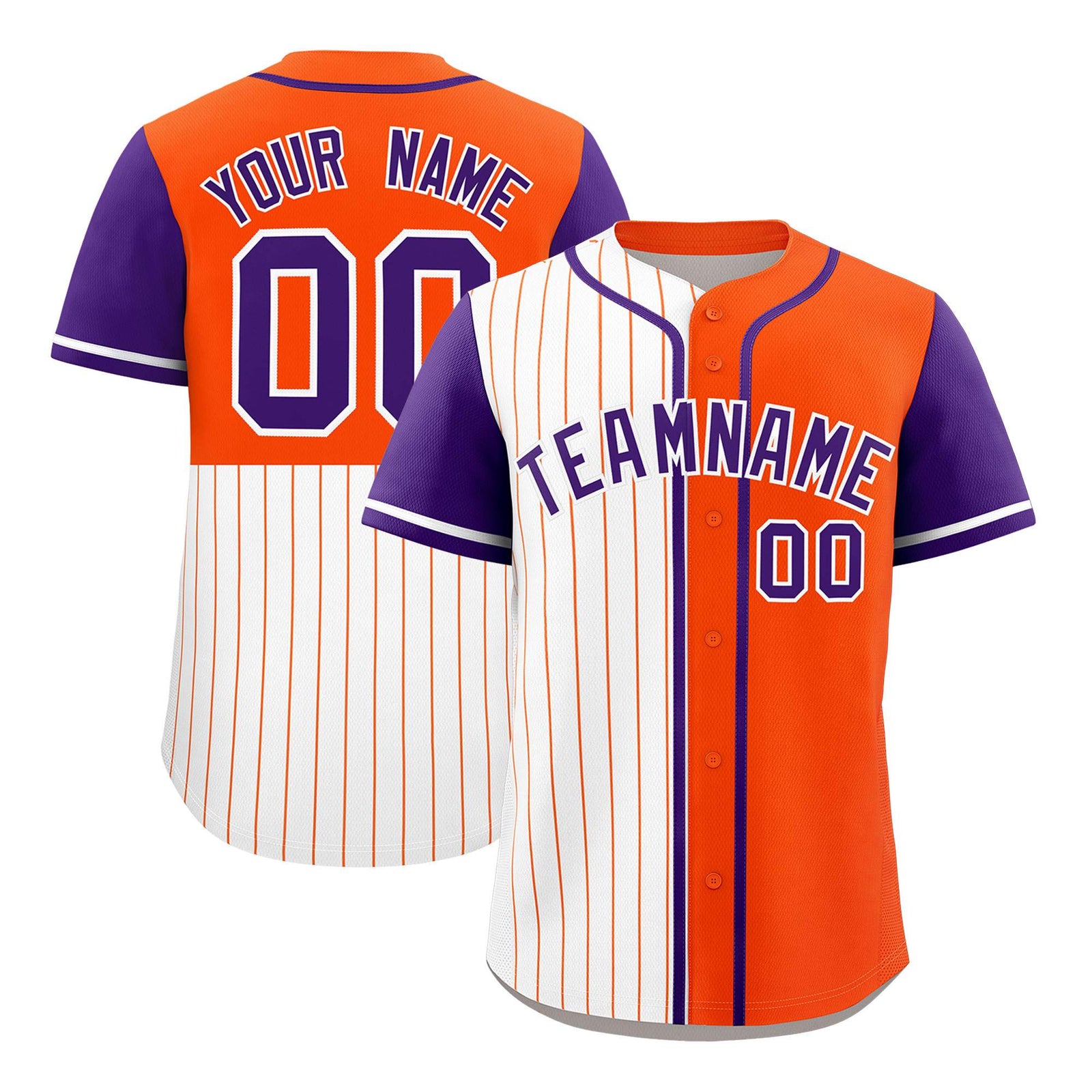 Custom White Orange and Purple Pinstripe Personalized Raglan Sleeves Authentic Baseball Jersey