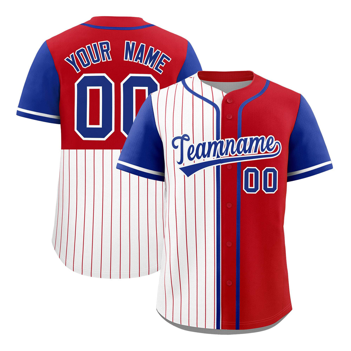 Custom White Red and Royal Pinstripe Personalized Raglan Sleeves Authentic Baseball Jersey