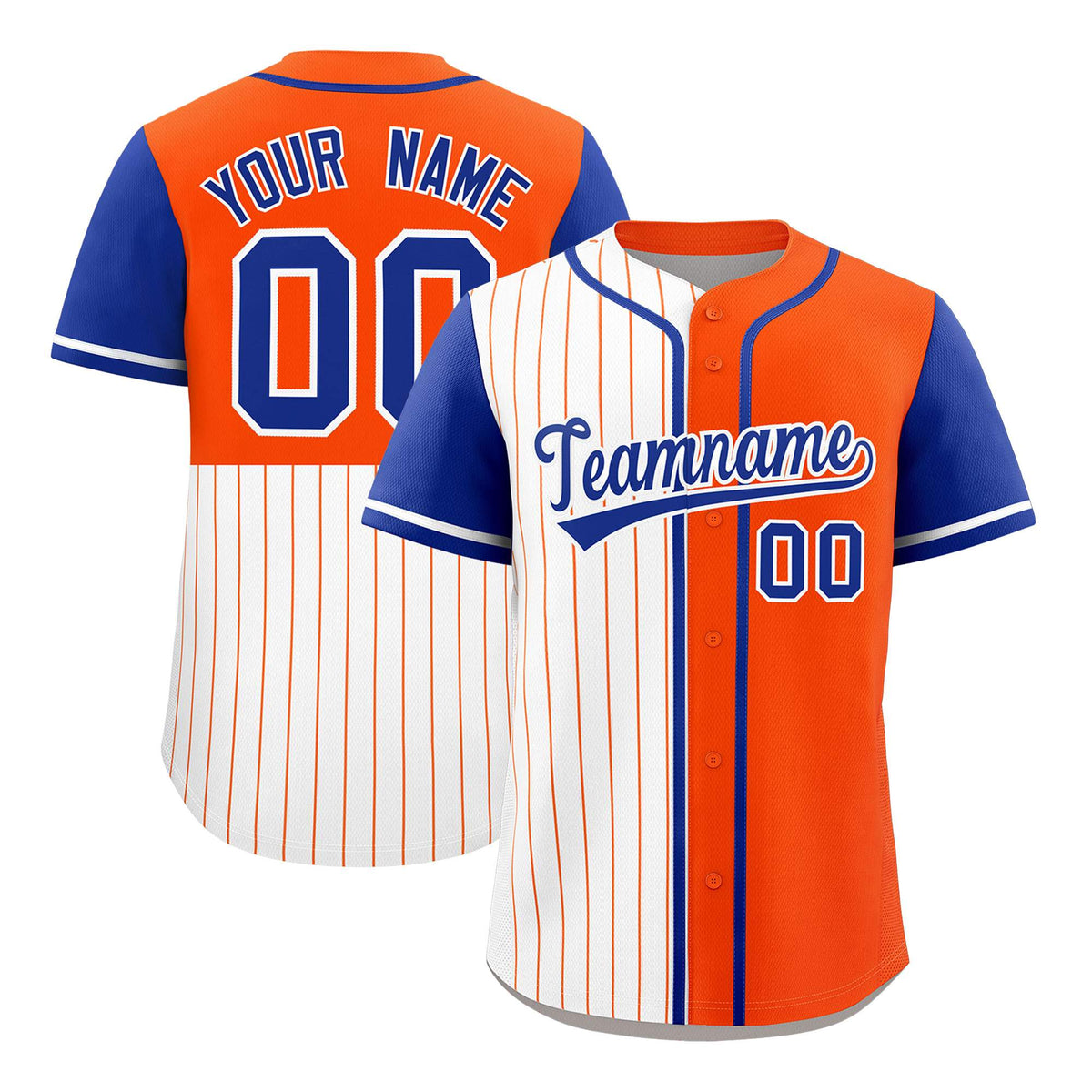 Custom White Orange and Royal Pinstripe Personalized Raglan Sleeves Authentic Baseball Jersey