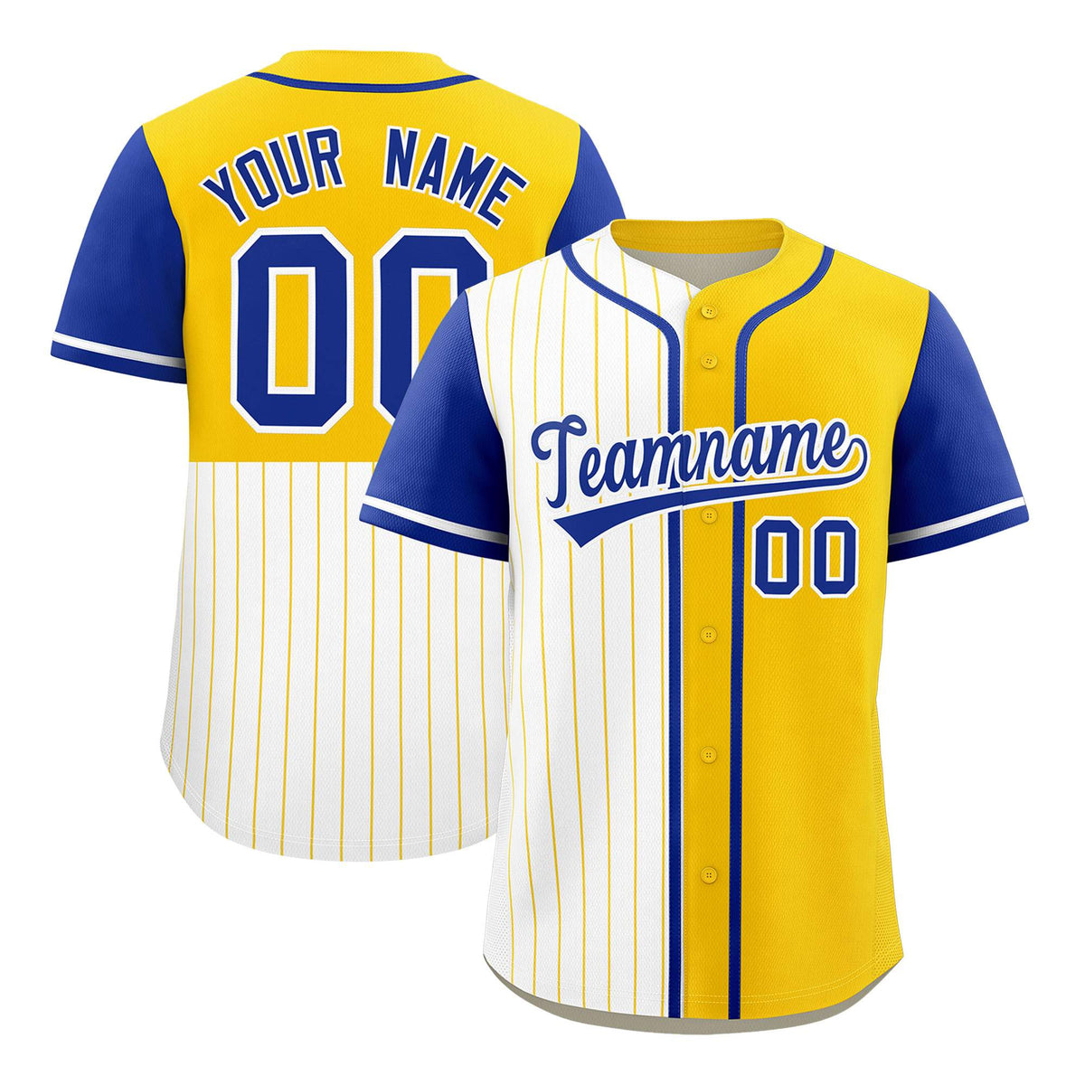 Custom White Gold and Royal Pinstripe Personalized Raglan Sleeves Authentic Baseball Jersey