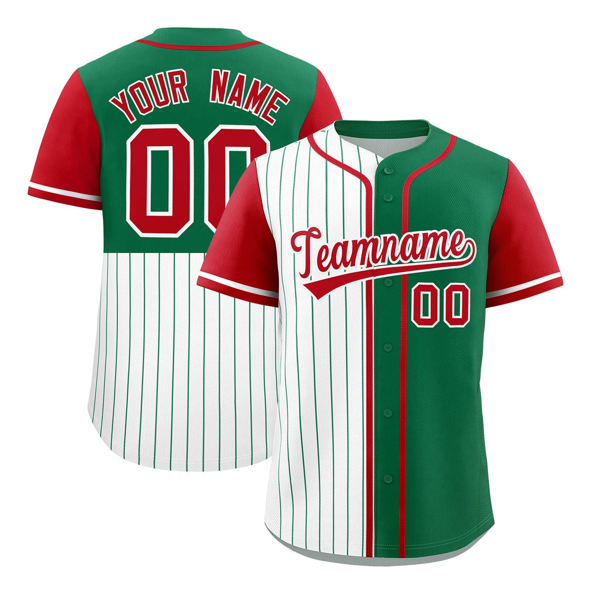 Custom White Kelly Green and Red Pinstripe Personalized Raglan Sleeves Authentic Baseball Jersey