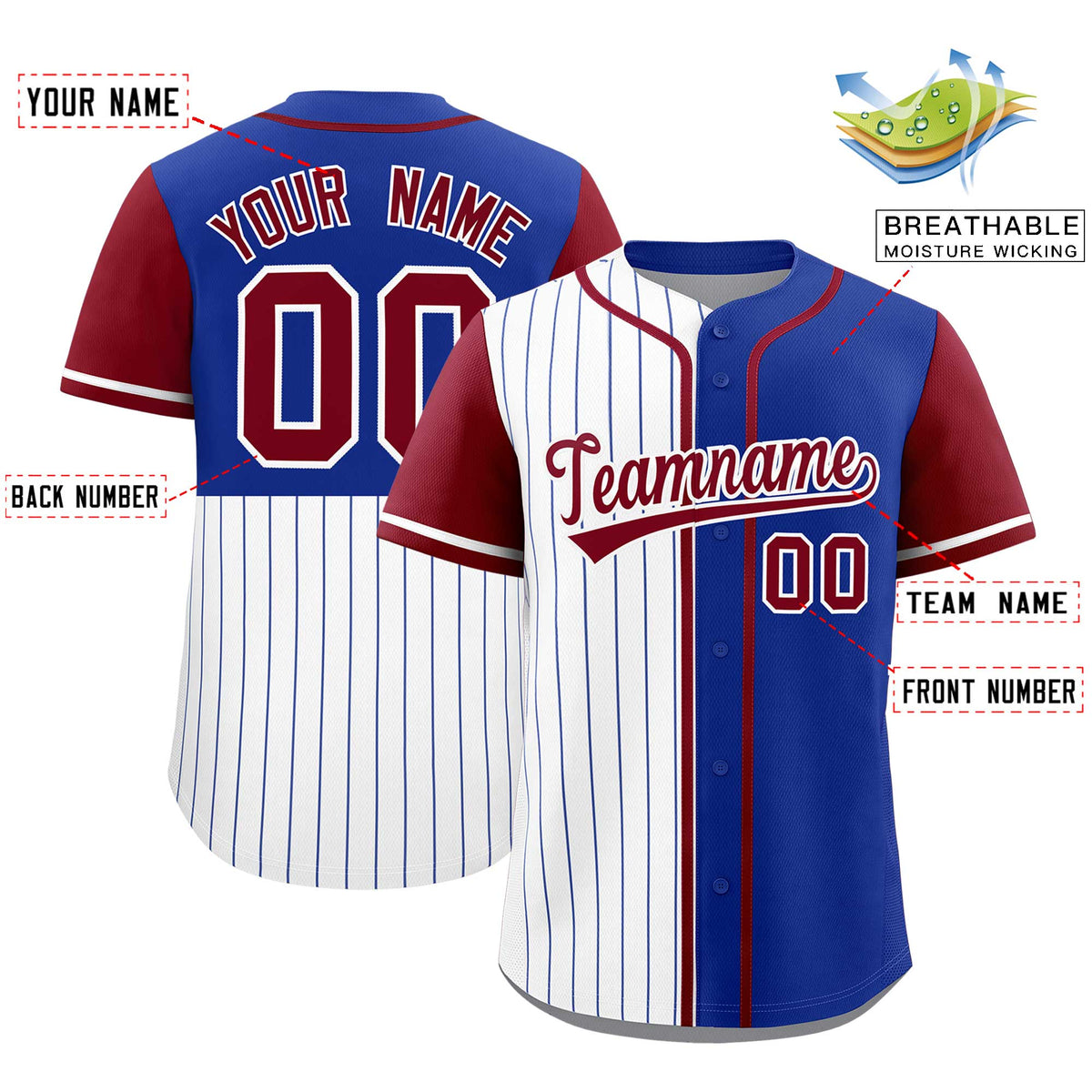 Custom White Royal and Crimson Pinstripe Personalized Raglan Sleeves Authentic Baseball Jersey