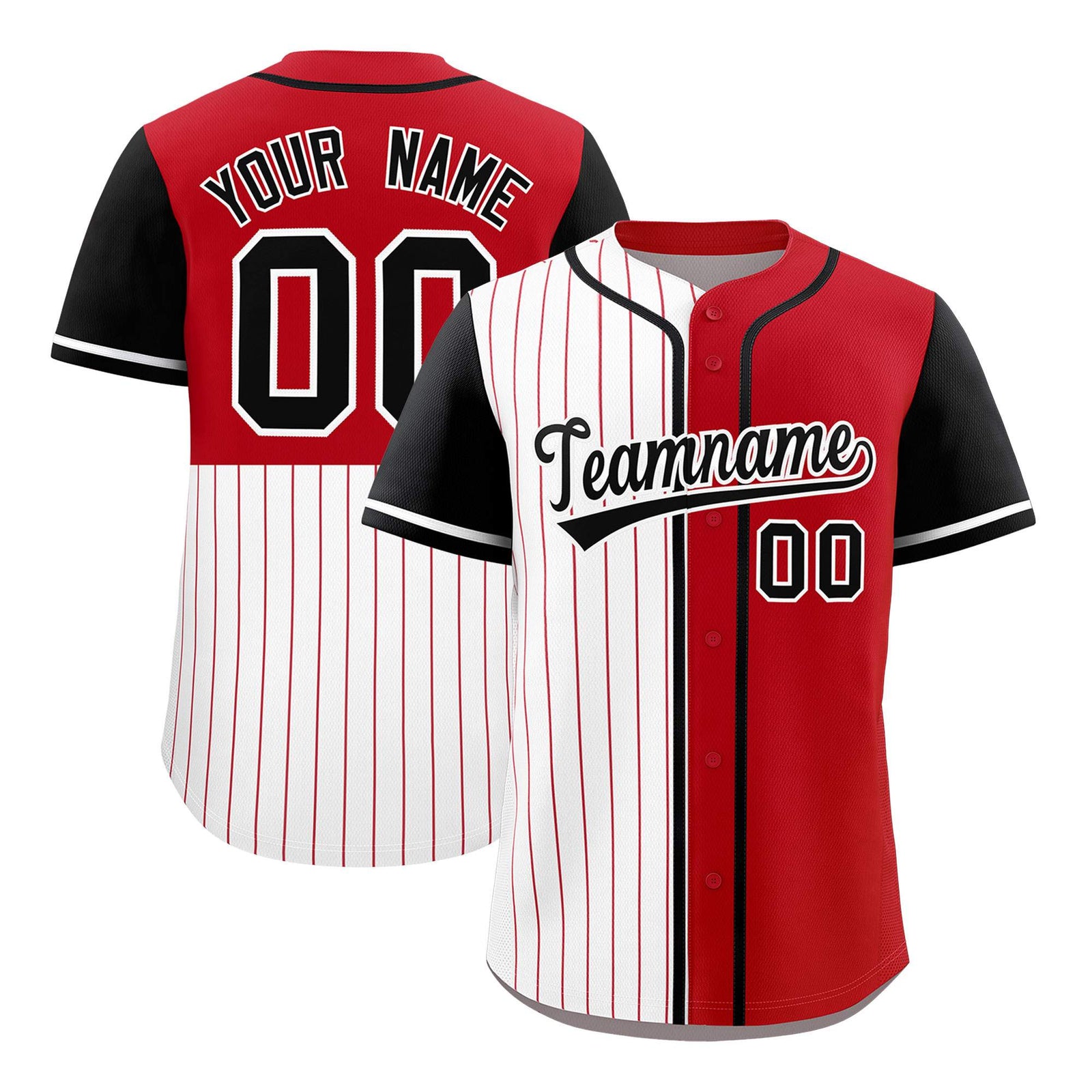 Custom White Red and Black Pinstripe Personalized Raglan Sleeves Authentic Baseball Jersey