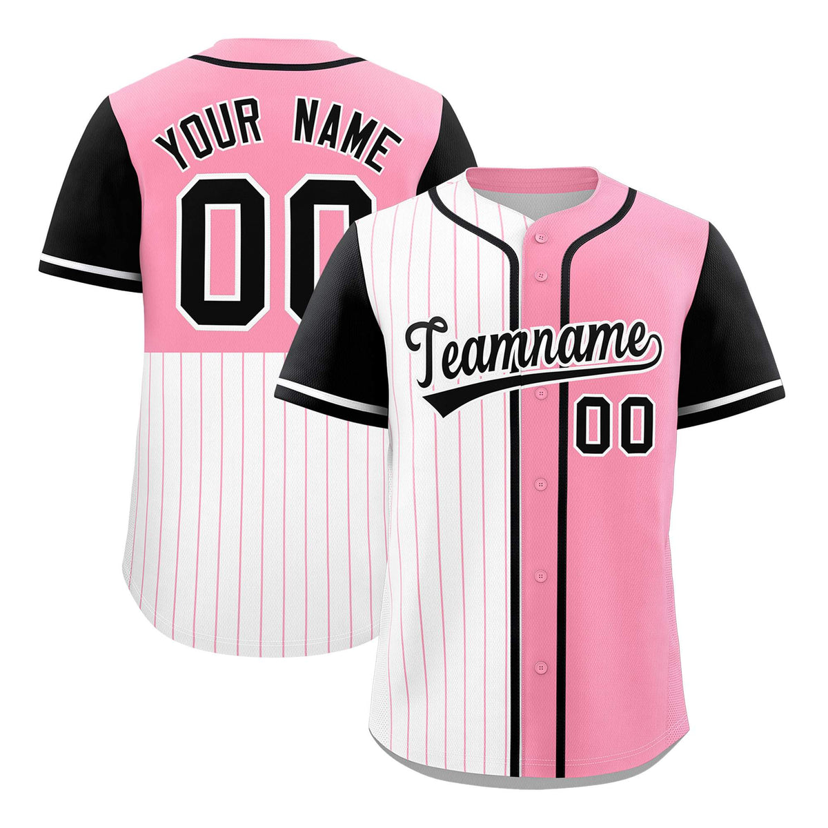 Custom White Light Pink and Black Pinstripe Personalized Raglan Sleeves Authentic Baseball Jersey