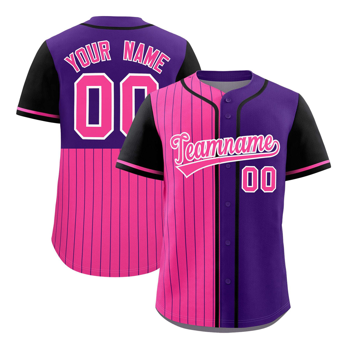 Custom Pink Purple and Black Pinstripe Personalized Raglan Sleeves Authentic Baseball Jersey