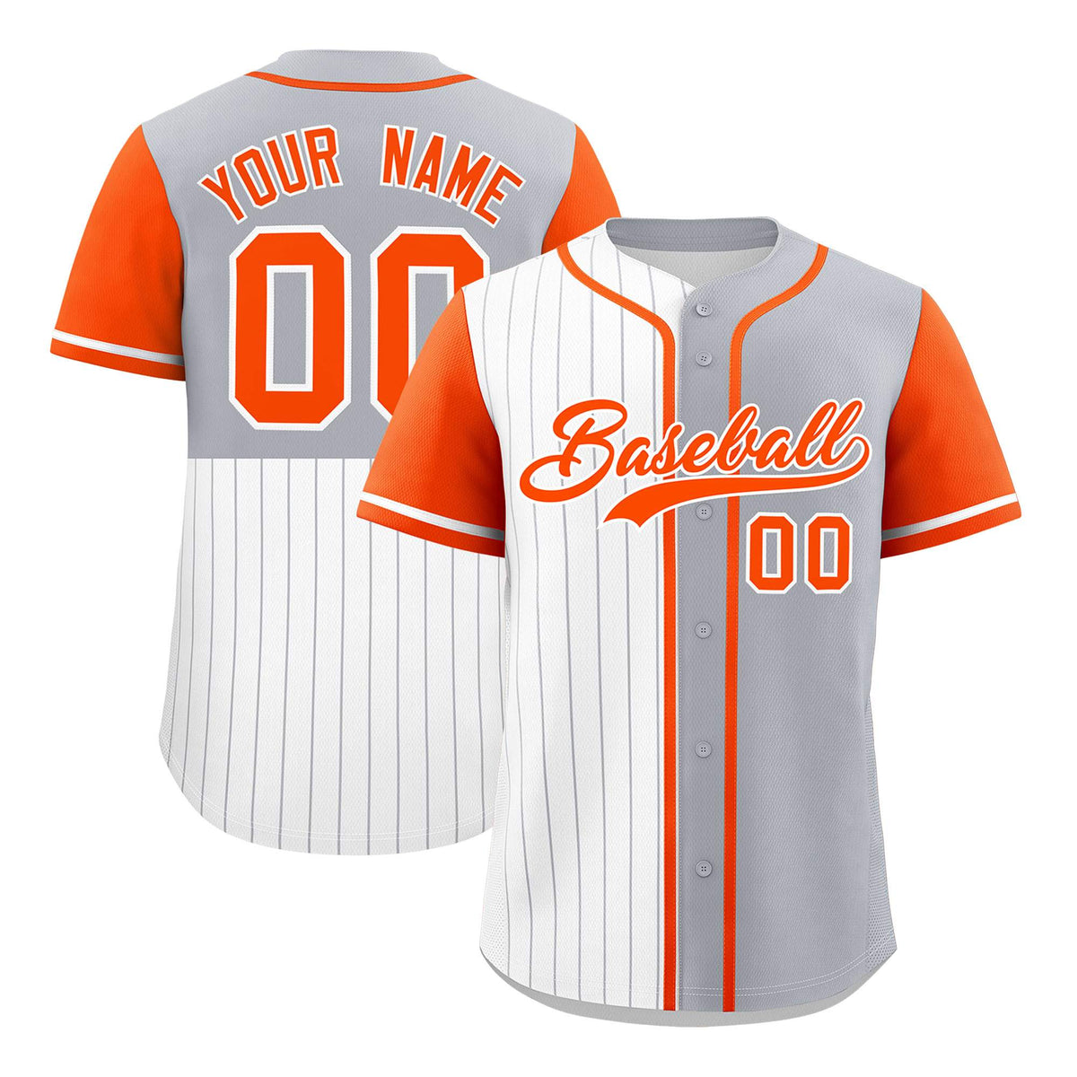 Custom White Gray and Orange Pinstripe Personalized Raglan Sleeves Authentic Baseball Jersey