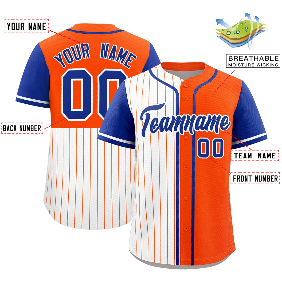 Custom White Orange and Royal Pinstripe Personalized Raglan Sleeves Authentic Baseball Jersey
