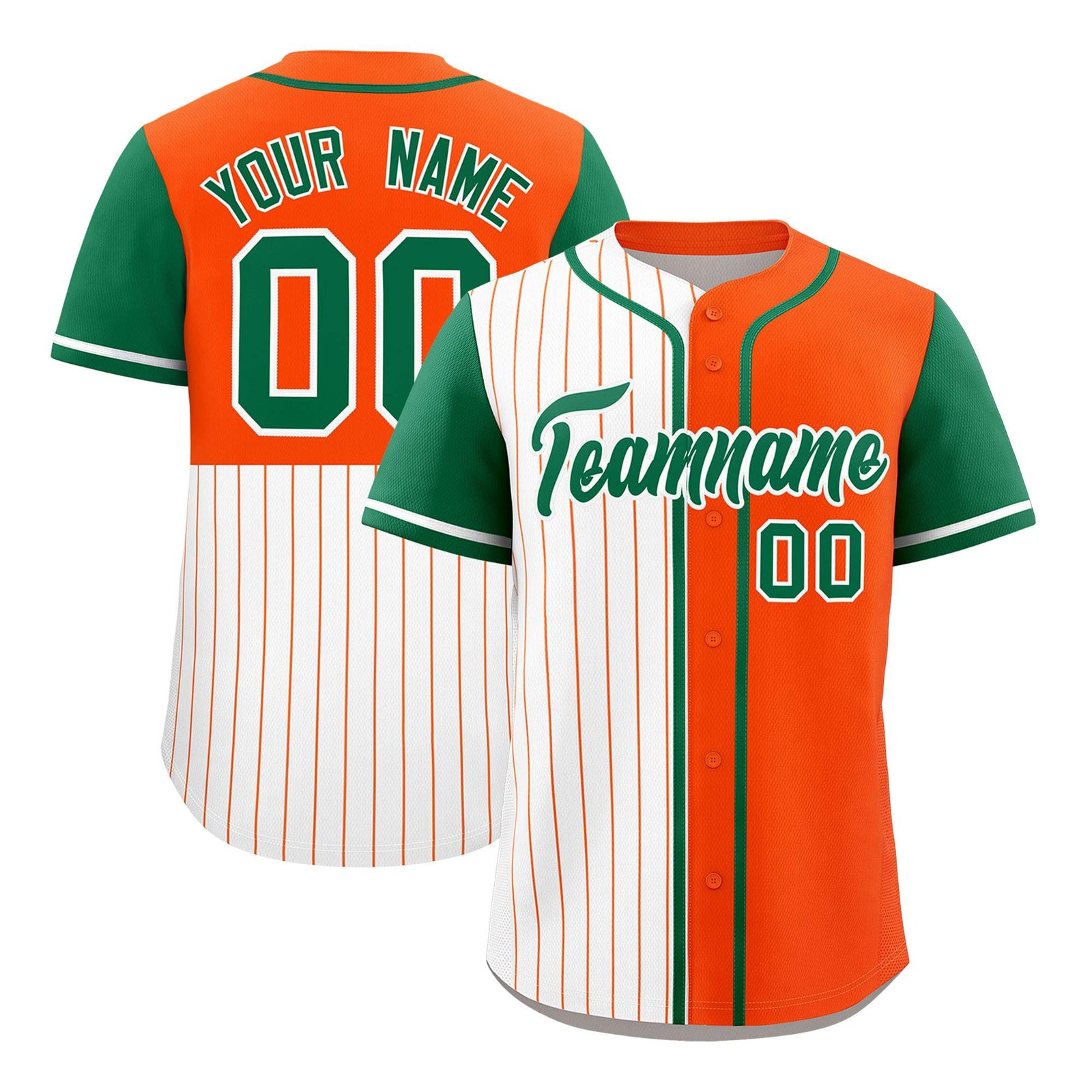 Custom White Orange and Kelly Green Pinstripe Personalized Raglan Sleeves Authentic Baseball Jersey