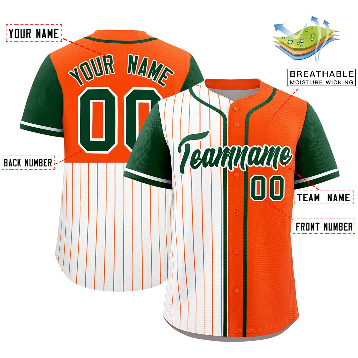 Custom White Orange and Green Pinstripe Personalized Raglan Sleeves Authentic Baseball Jersey