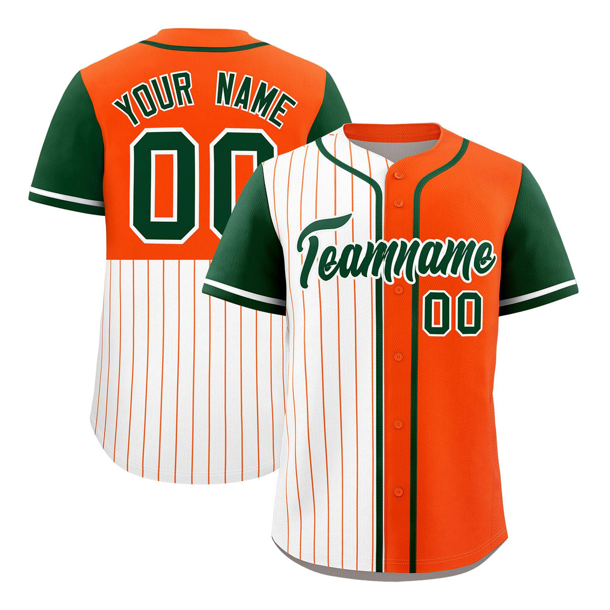 Custom White Orange and Green Pinstripe Personalized Raglan Sleeves Authentic Baseball Jersey