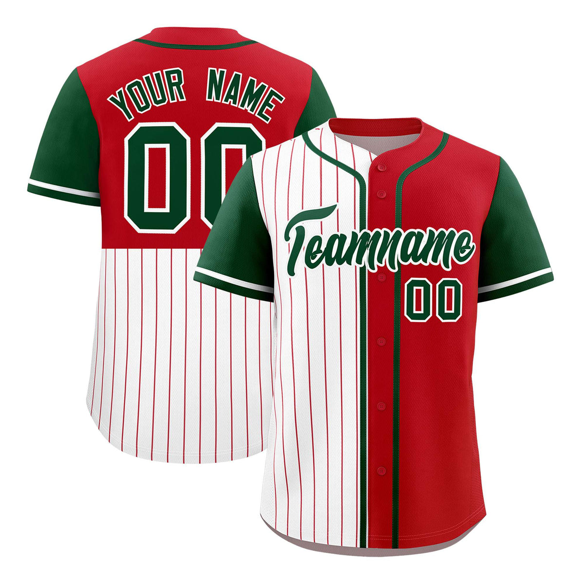Custom White Red and Green Pinstripe Personalized Raglan Sleeves Authentic Baseball Jersey