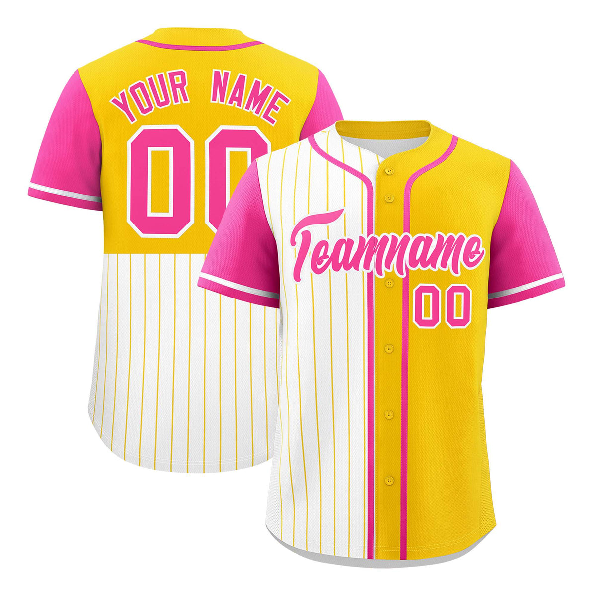 Custom White Gold and Pink Pinstripe Personalized Raglan Sleeves Authentic Baseball Jersey