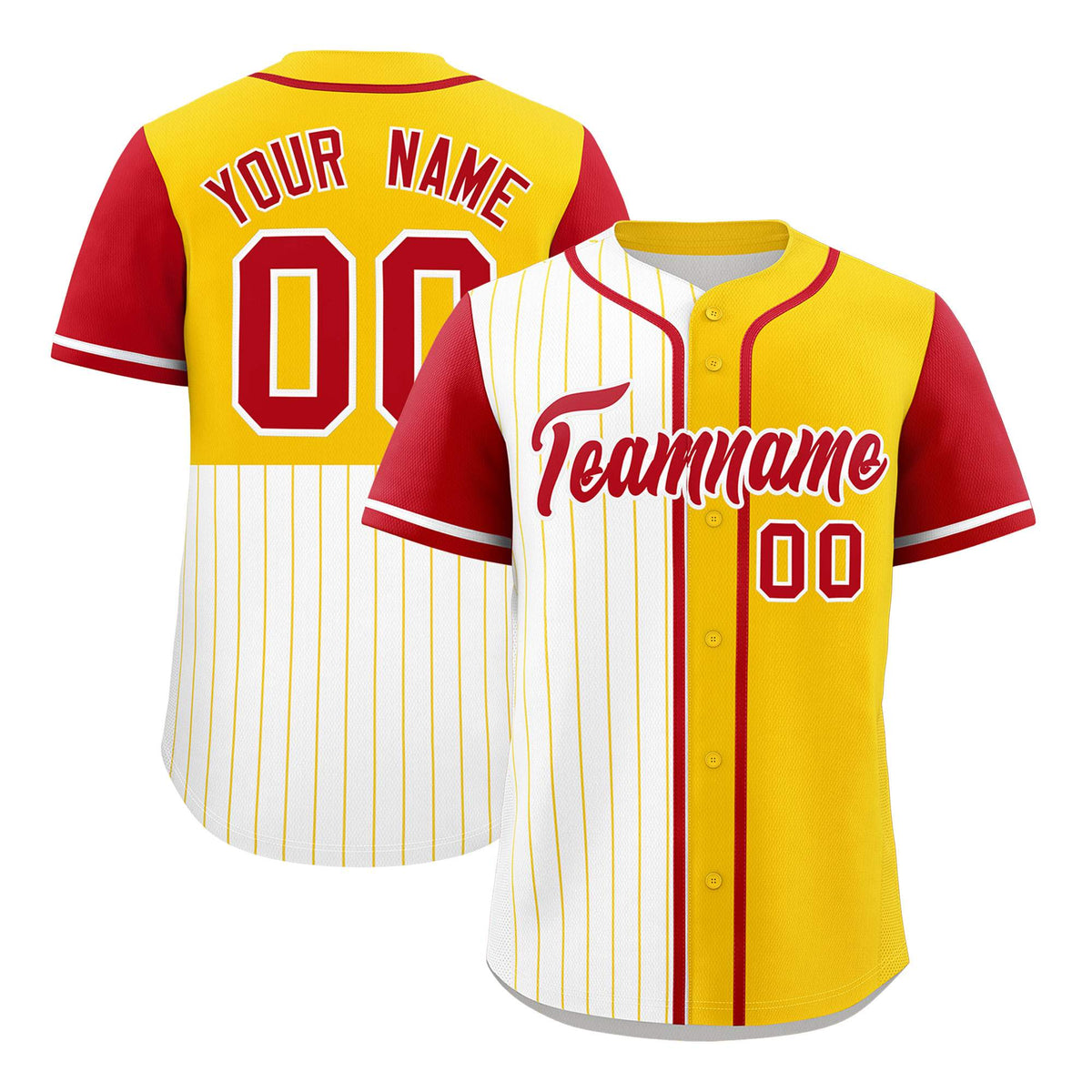 Custom White Gold and Red Pinstripe Personalized Raglan Sleeves Authentic Baseball Jersey