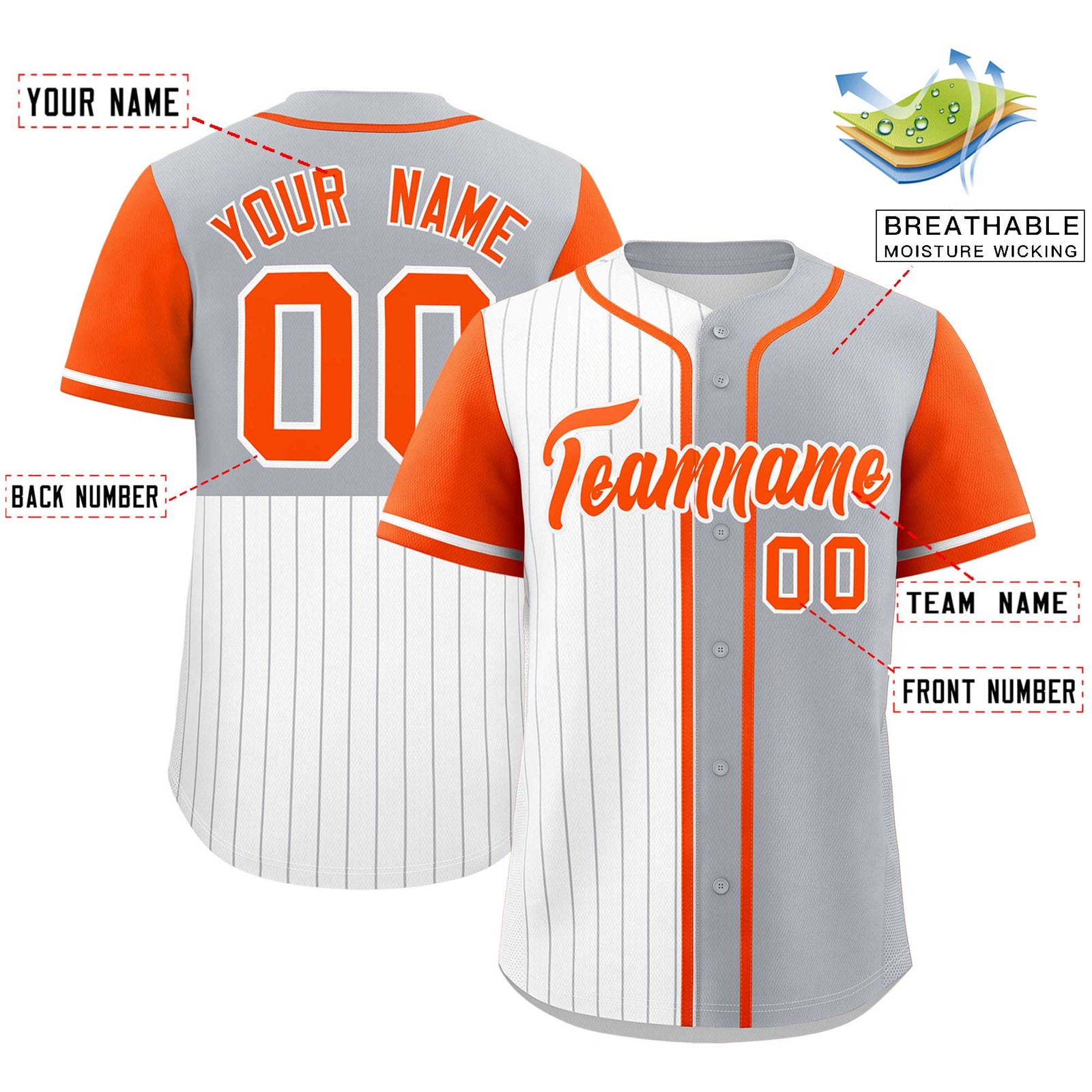 Custom White Gray and Orange Pinstripe Personalized Raglan Sleeves Authentic Baseball Jersey