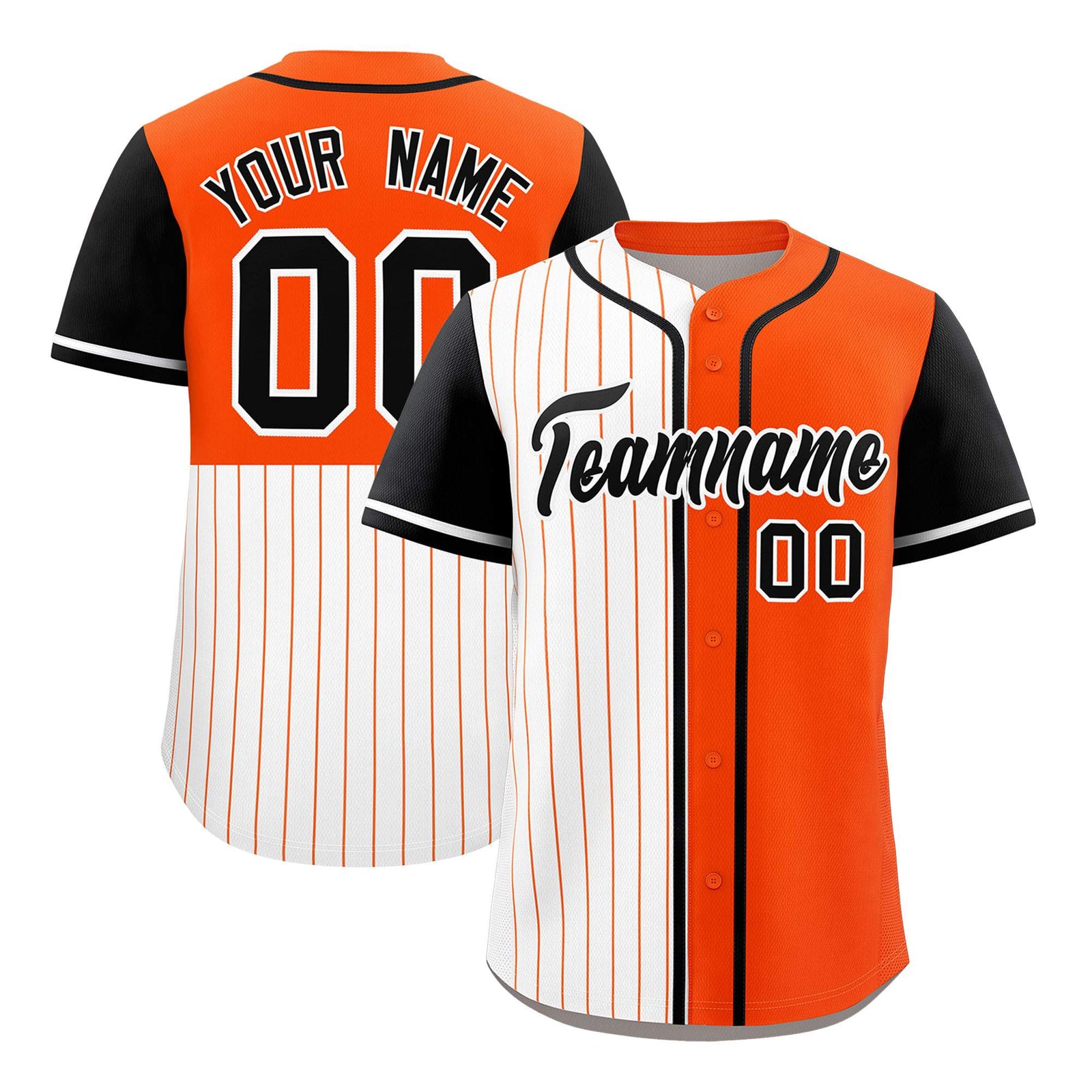 Custom White Orange and Black Pinstripe Personalized Raglan Sleeves Authentic Baseball Jersey
