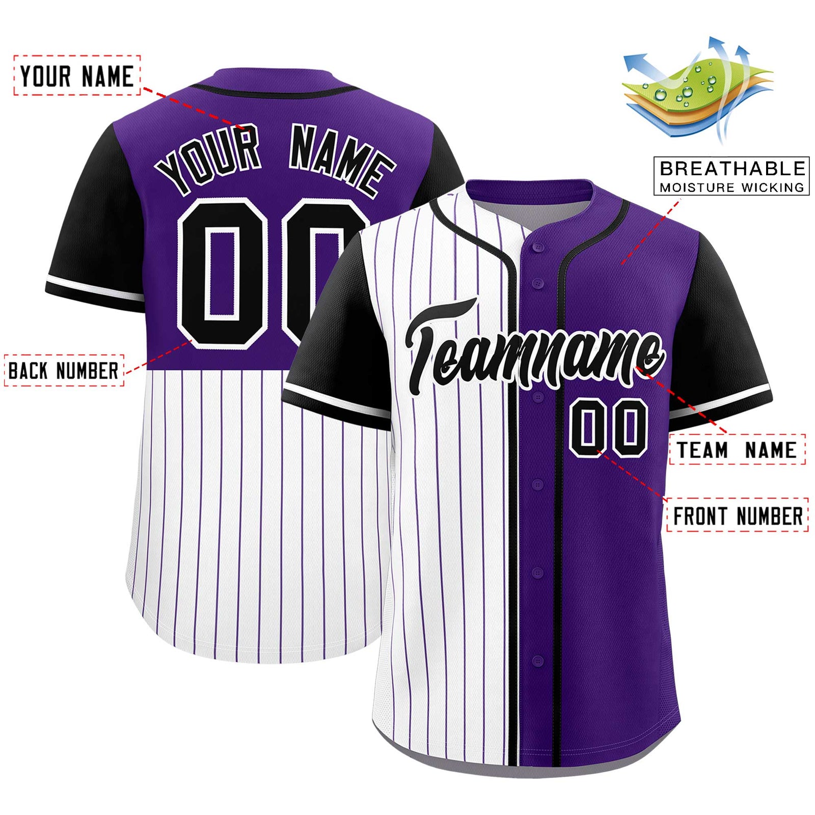 Custom White Purple and Black Pinstripe Personalized Raglan Sleeves Authentic Baseball Jersey