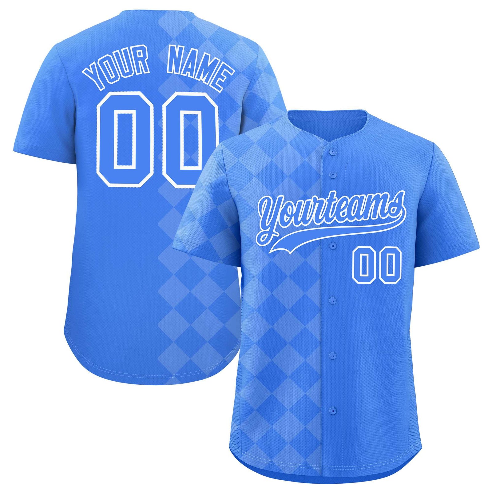 Custom Powder Blue Rhombus Design Authentic Baseball Jersey