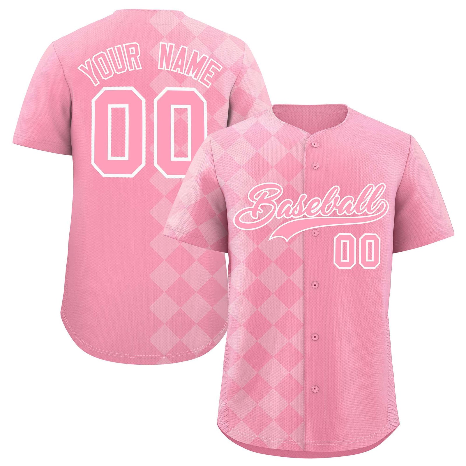Custom Light Pink Rhombus Design Authentic Baseball Jersey