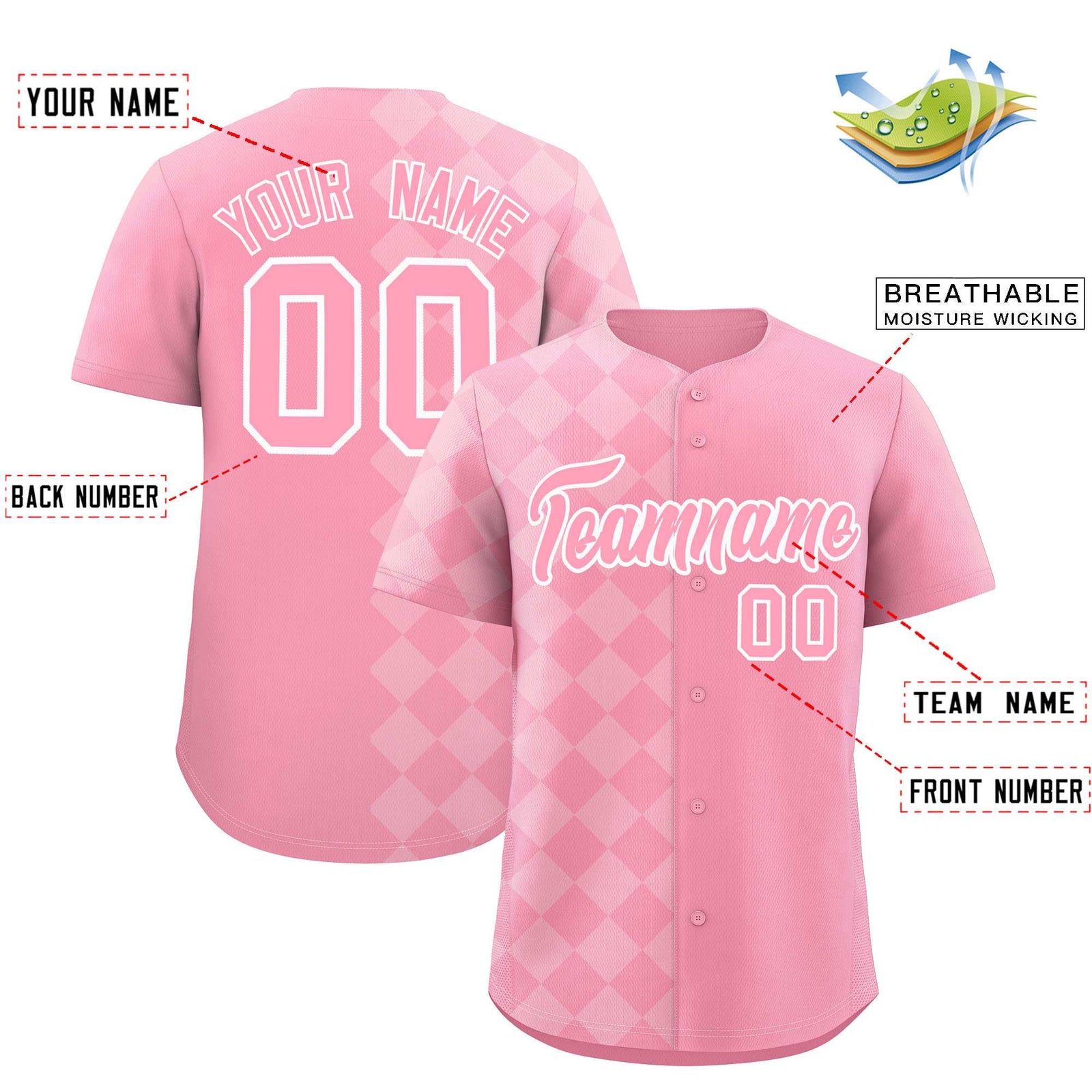 Custom Light Pink Rhombus Design Authentic Baseball Jersey
