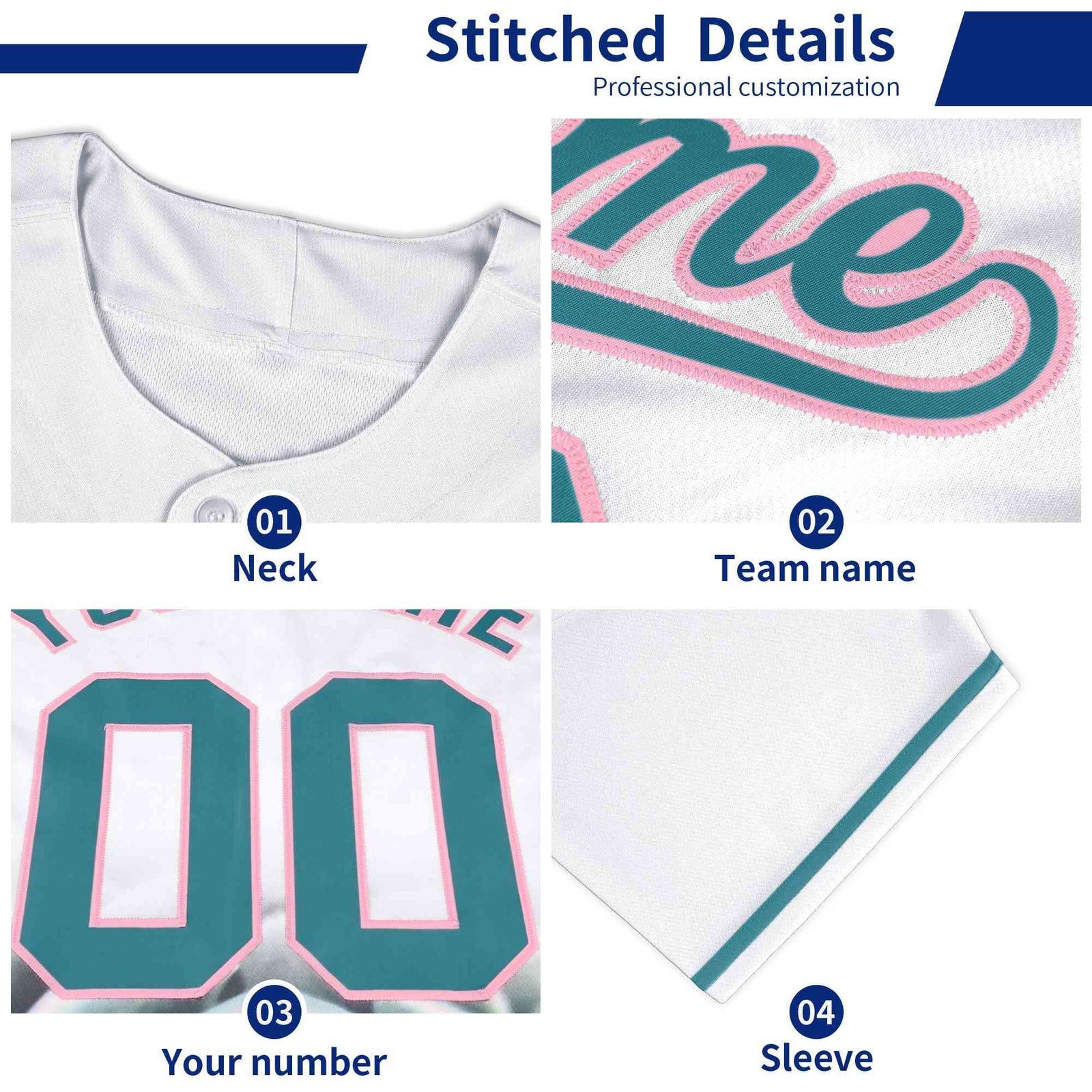 Custom Powder Blue Pink-White Color Block Personalized Half Heart Pattern Authentic Baseball Jersey