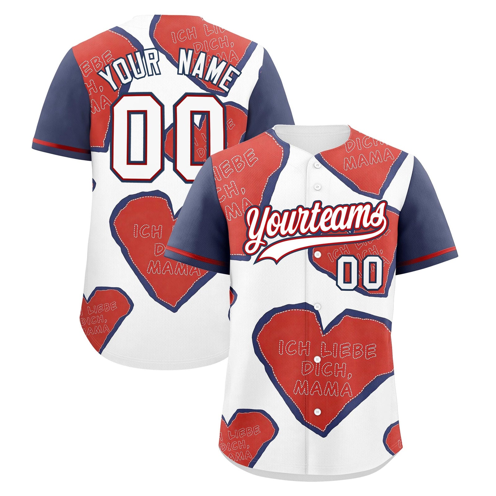 Custom White Red Midnight Blue Mother's Day Style Graffiti Pattern Stretch Fabric Baseball Jersey| KXKSHOP