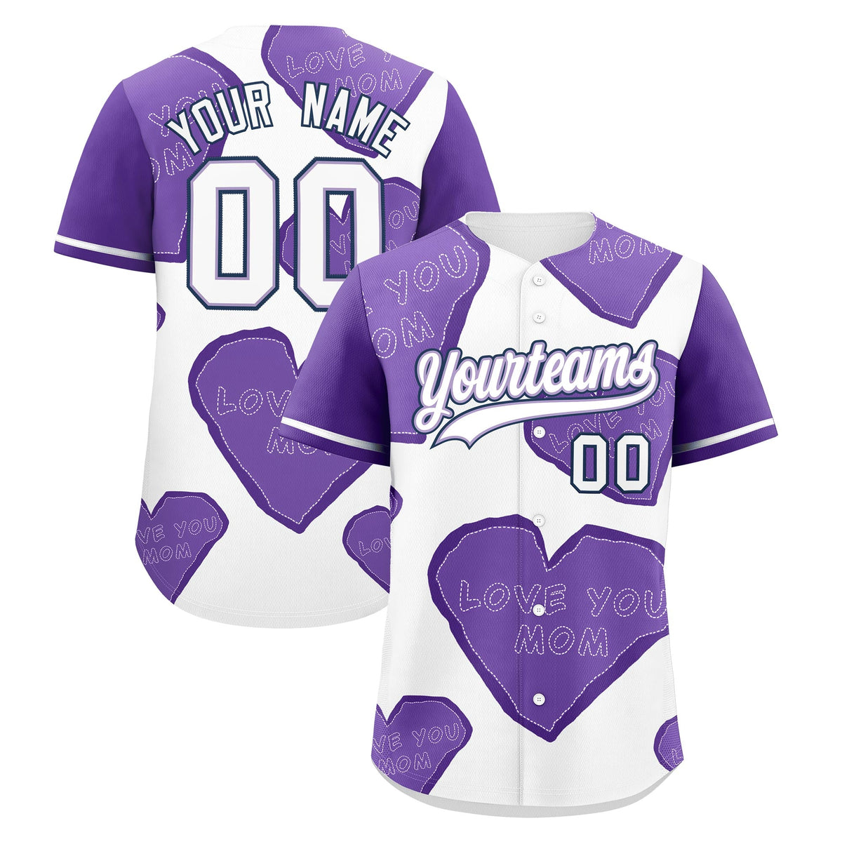 Custom White Midnight Blue Light Purple Mother's Day Style Graffiti Pattern Stretch Fabric Baseball Jersey| KXKSHOP