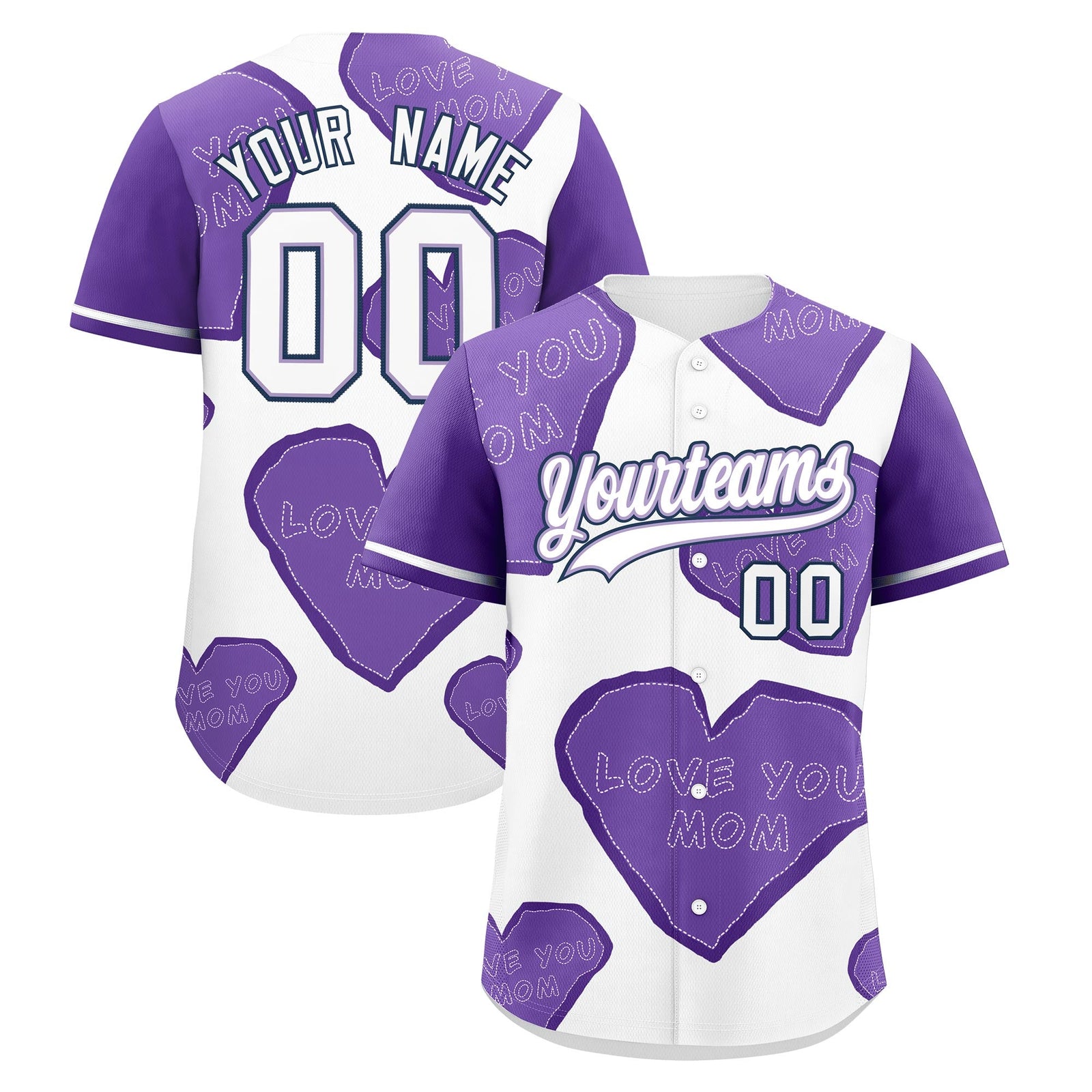 Custom White Midnight Blue Light Purple Mother's Day Style Graffiti Pattern Stretch Fabric Baseball Jersey| KXKSHOP