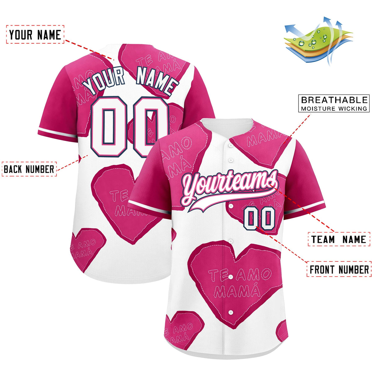 Custom White Pink Mother's Day Style Graffiti Pattern Quick Dry Baseball Jersey| KXKSHOP