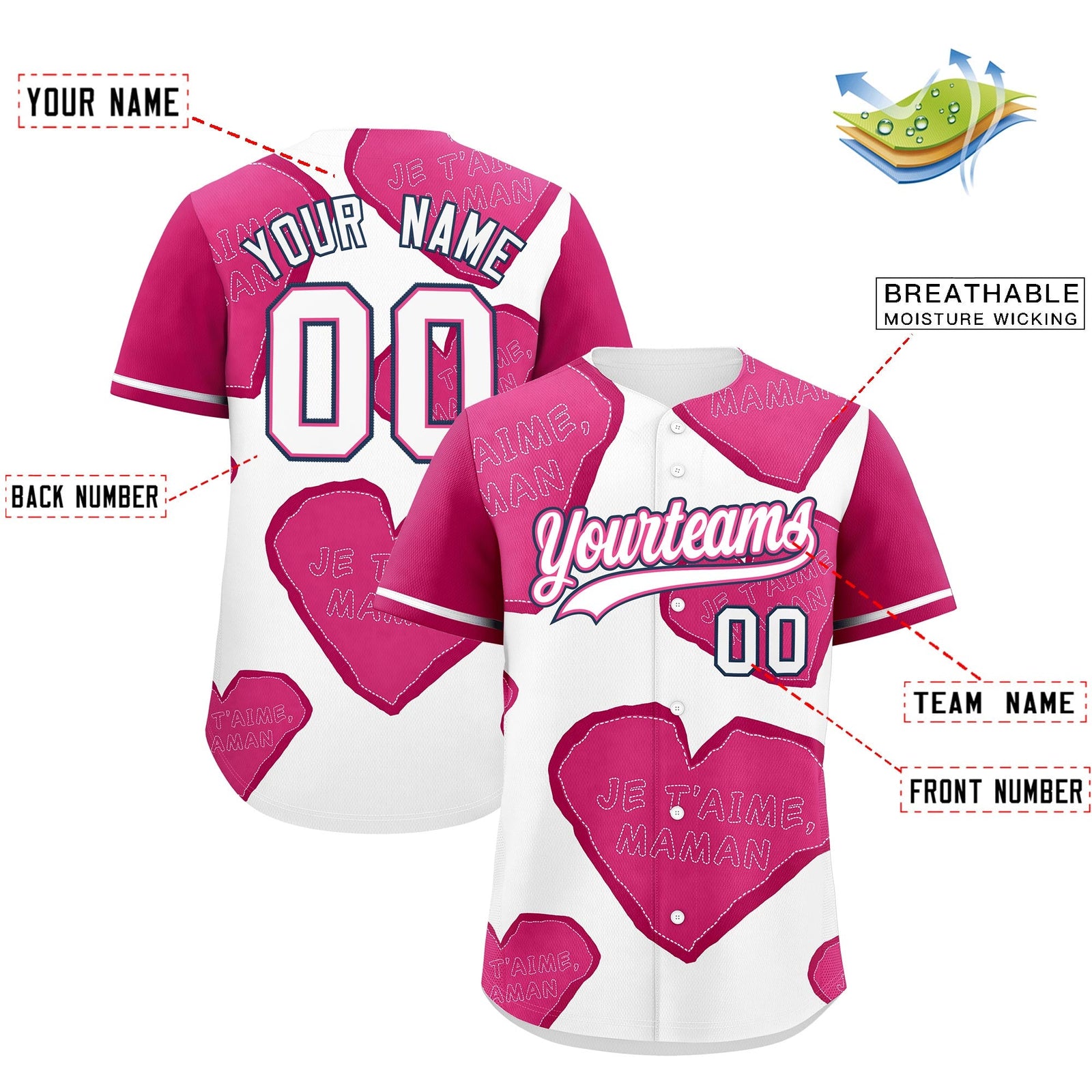 Custom White Pink Mother's Day Style Graffiti Pattern Moisture-Wicking Baseball Jersey| KXKSHOP
